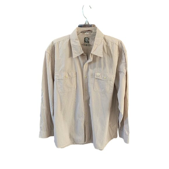 Timberland Other - Timberland Mens Size XL Long Sleeve Button Up Shirt Striped Tan Brown Red